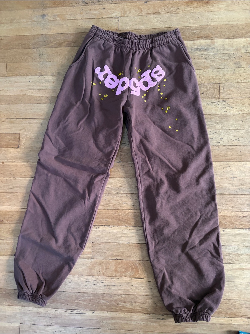 Spitfire Mauve-Brown Sweatpants with Pink Logo & Yellow Star Accents